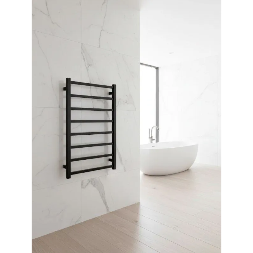 Полотенцесушитель водяной AURA P8 500*800 , нижним подключением , Лесенка, черный матовый гладкий